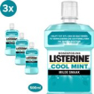 LISTERINE Cool Mint Milde Smaak, mondspoeling zonder alcohol met etherische oliën, helpt bacteriën te verwijderen en zorgt voor een langdurig frisse adem, 3 x 500 ml