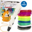 3D&Print® 3D-Pen Starterspakket Wit - Incl. 50 Meter PLA Filament Vullingen in 10 Kleuren - 5 Stencils - Starterkit voor Kinderen en Volwassenen