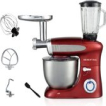 Herenthal Keukenmachine - Keukenrobot - 1900W - Foodprocessor 7 Snelheidsstanden + LED, incl. Garde / Kneedhaak / Mengarm / Pannenlikker, met Spatscherm & RVS Mengkom van 7.5 liter en Extra Accessoires - Rood