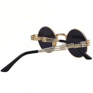 KIMU steampunk zonnebril goud heren - zwarte ronde glazen - festival